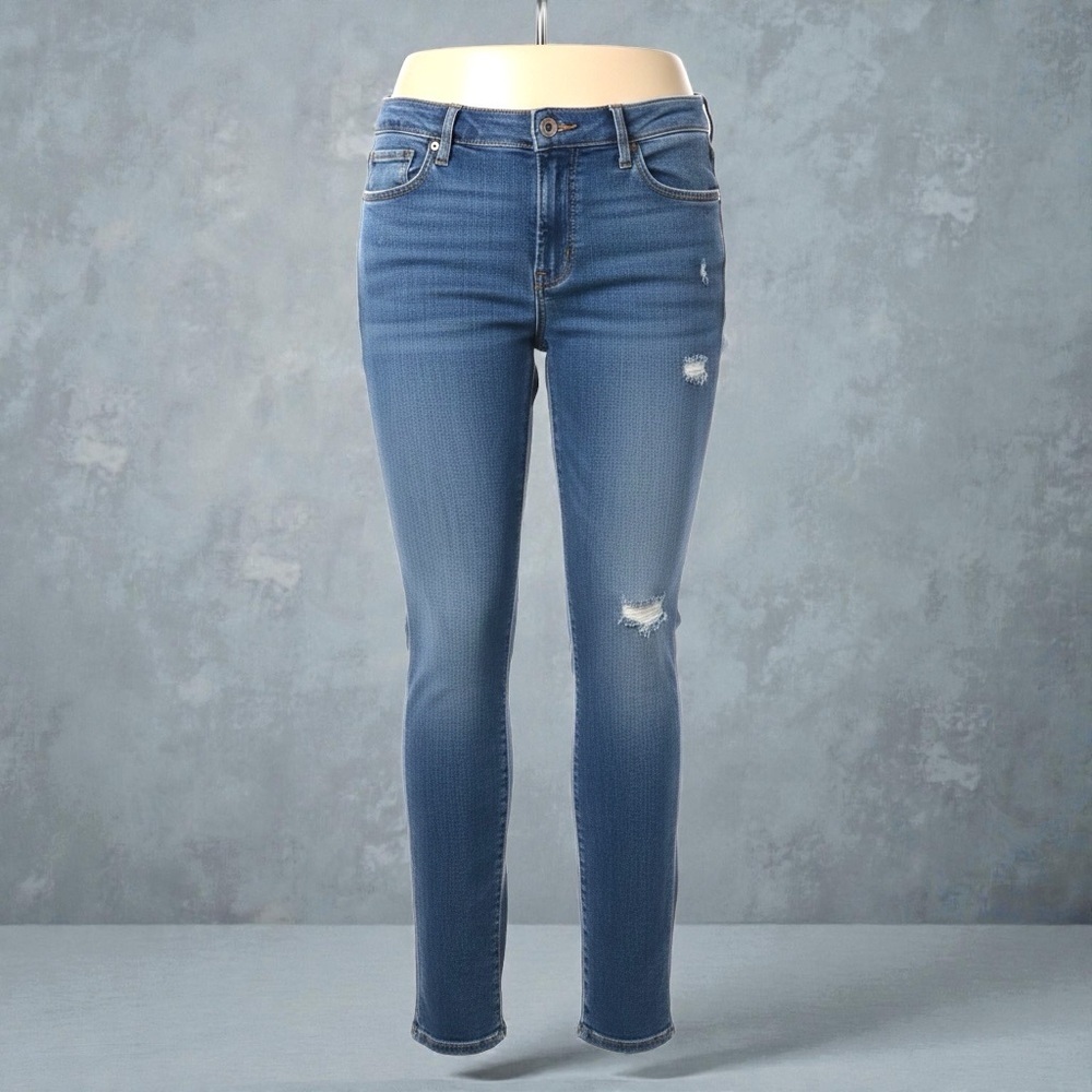 LOFT Modern Skinny Jeans Distressed Medium Wash Stretch Denim Size 12 / 31 - Picture 2 of 10